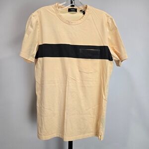 Theory Men Stripe Pocket T Shirt Peach Black Cotton Med Graphic Street Classic